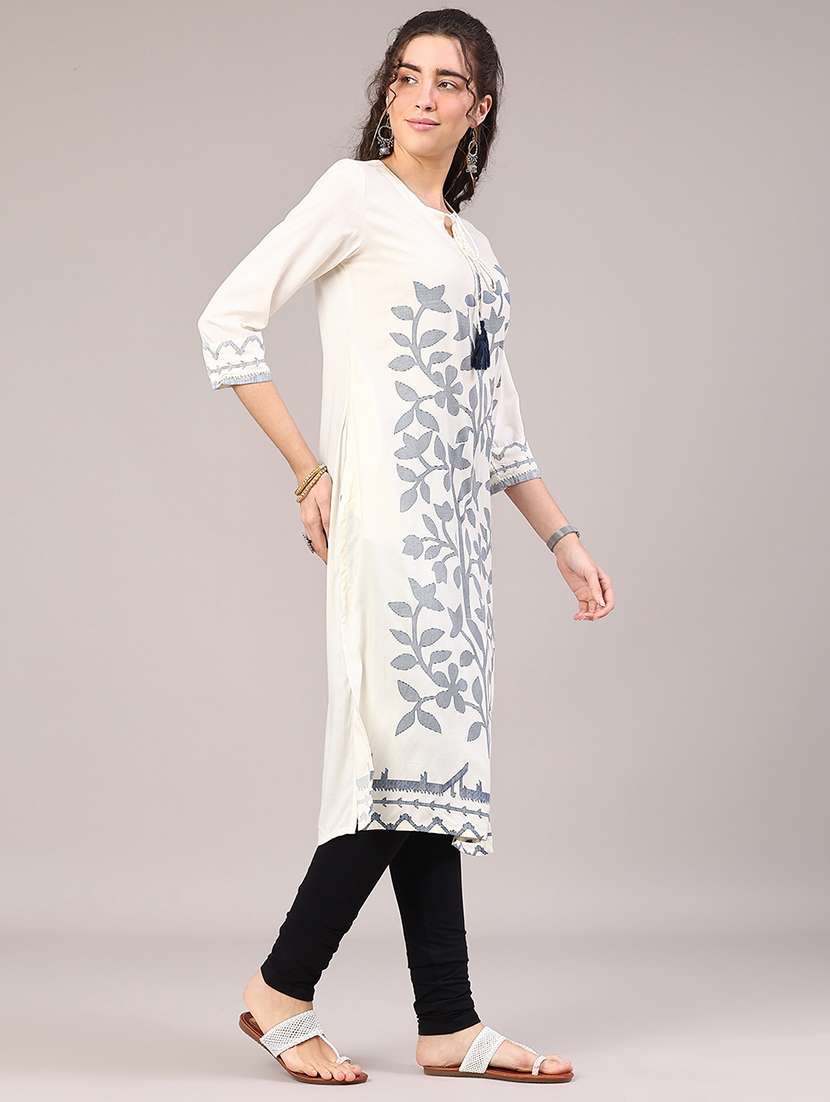 women printed three quarter sleeve straight kurta - 22304276 -  Standard Image - 2