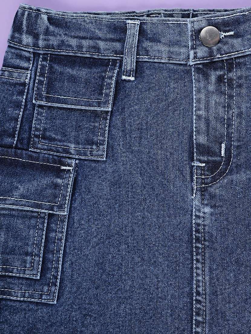 girls solid mid rise denim skirt - 22304294 -  Standard Image - 2