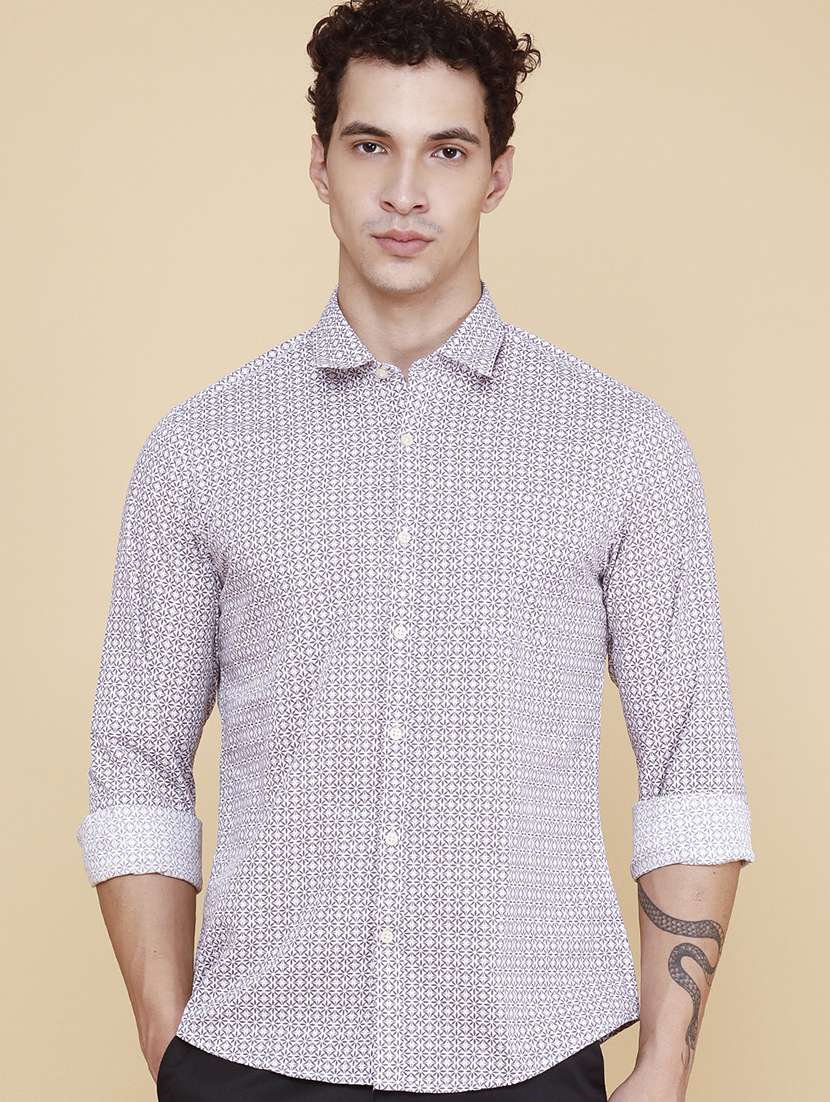 men printed long sleeves casual shirt