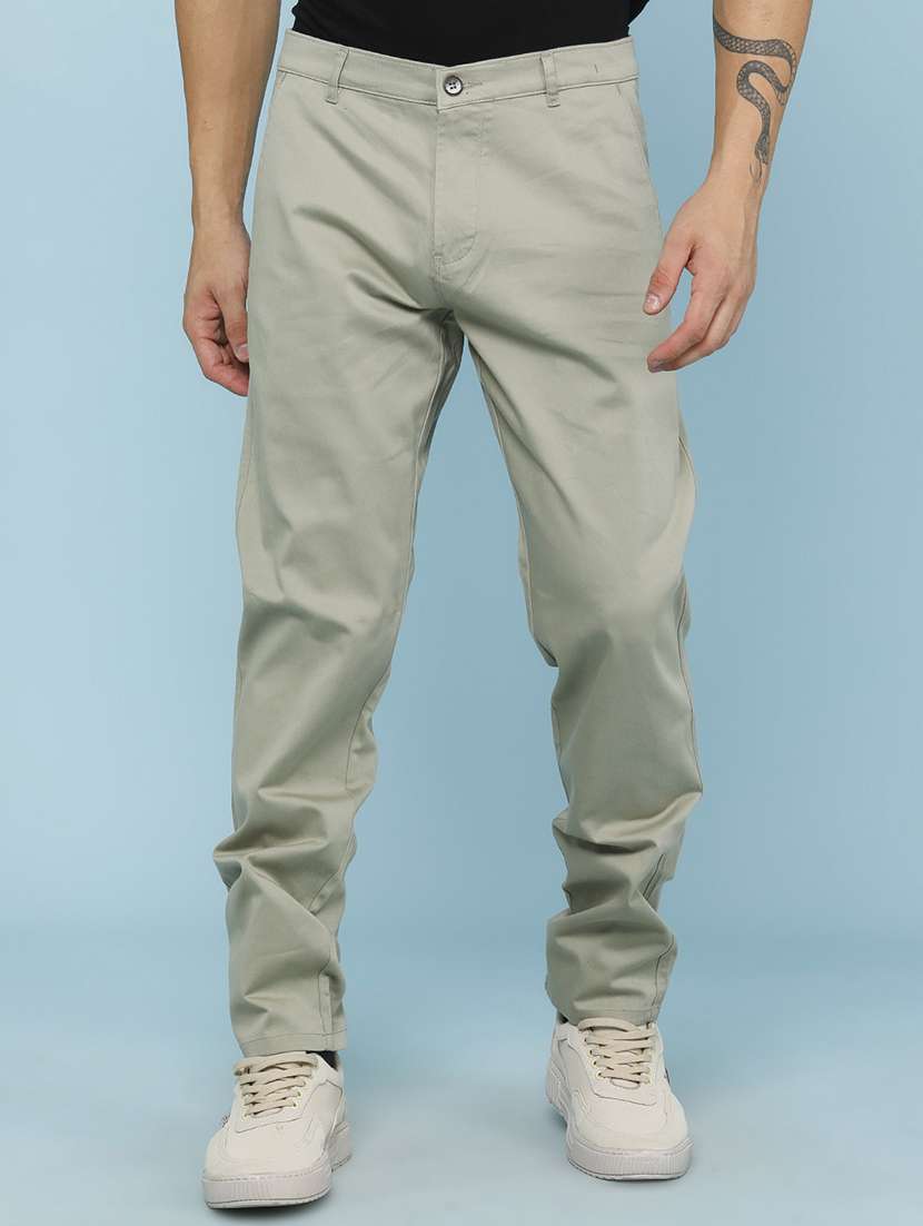 men solid mid rise regular fit chinos