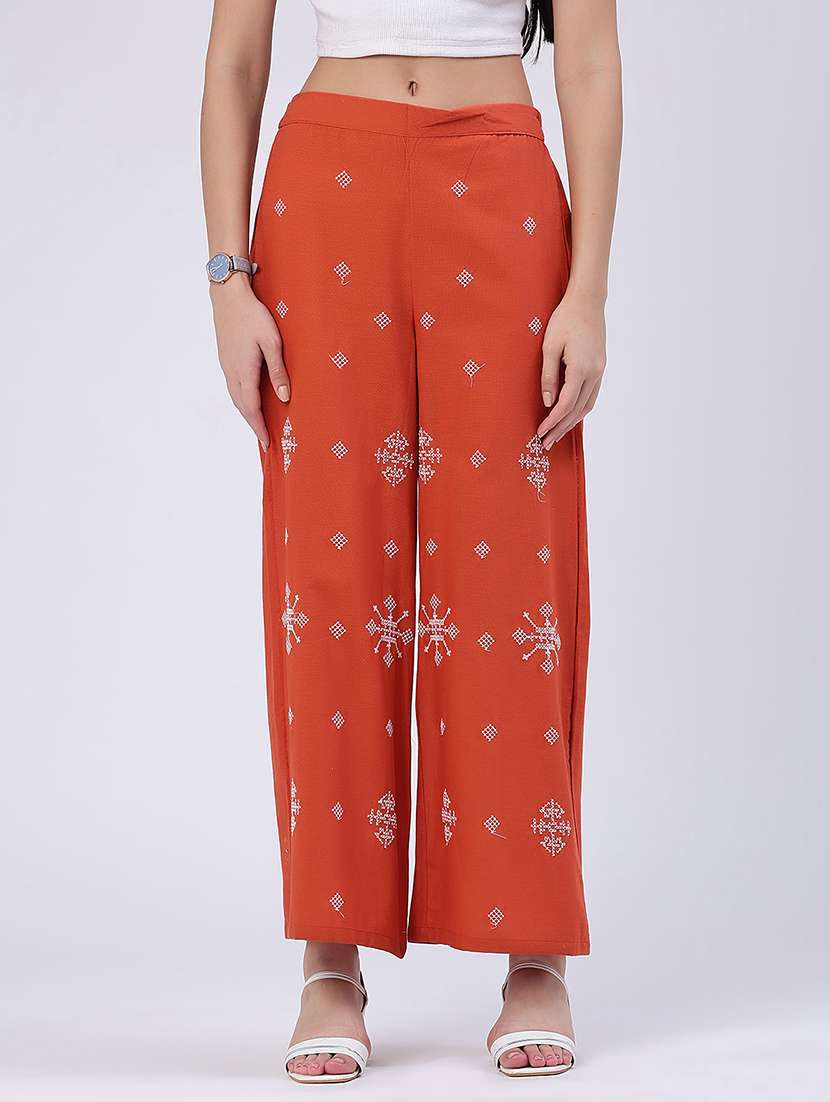 women embroidered mid rise wide leg trouser - 22304746 -  Standard Image - 2
