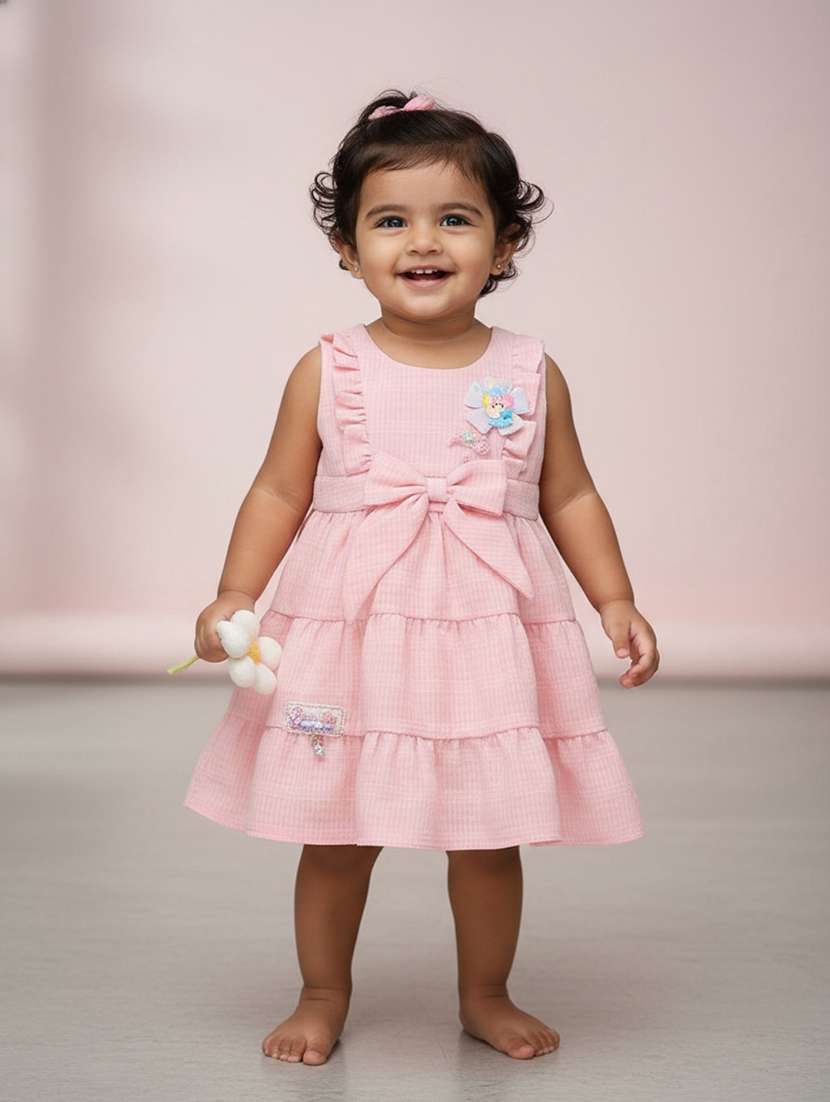 girls self designed sleeveless flared frock