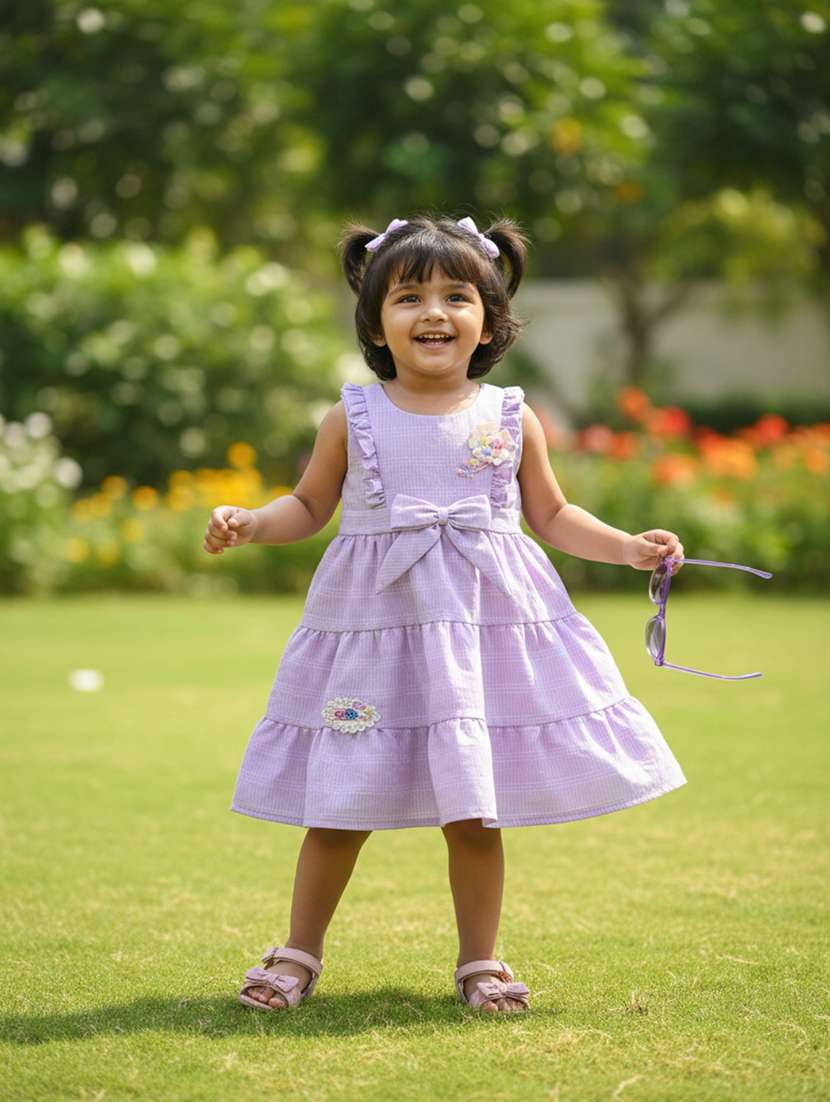 girls self designed sleeveless flared frock