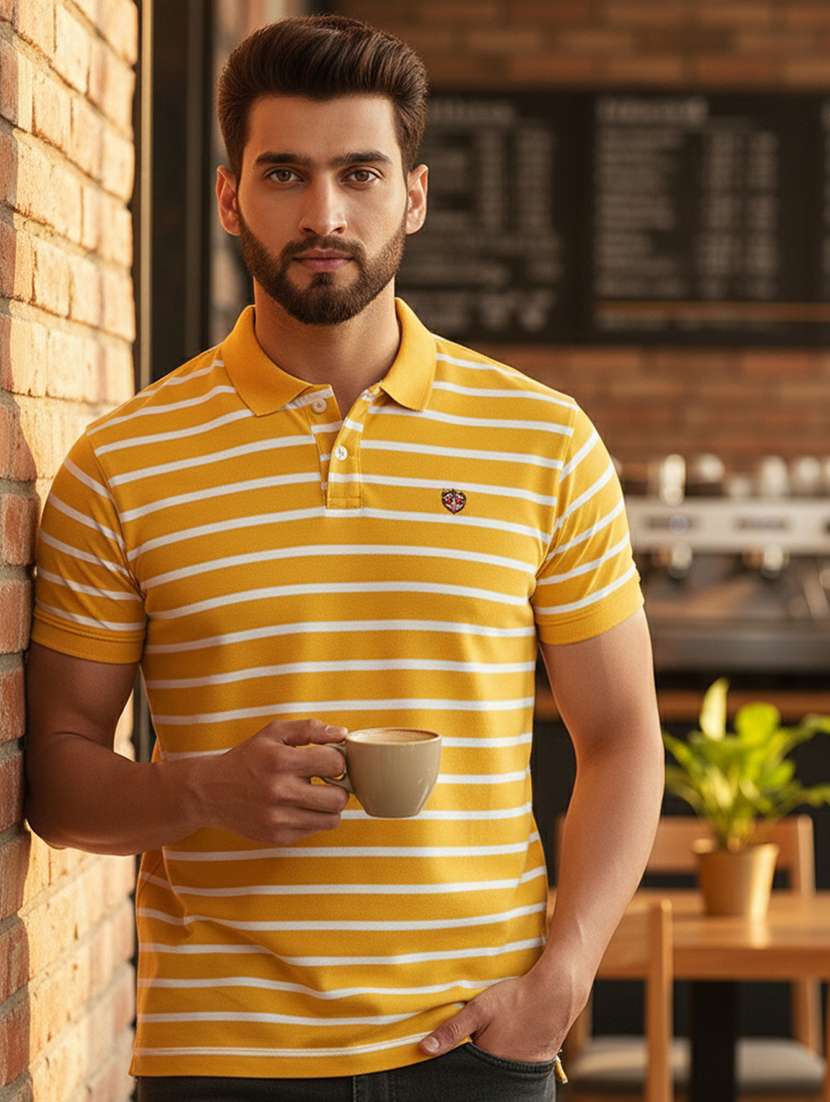 men striped short sleeve regular fit polo t-shirt