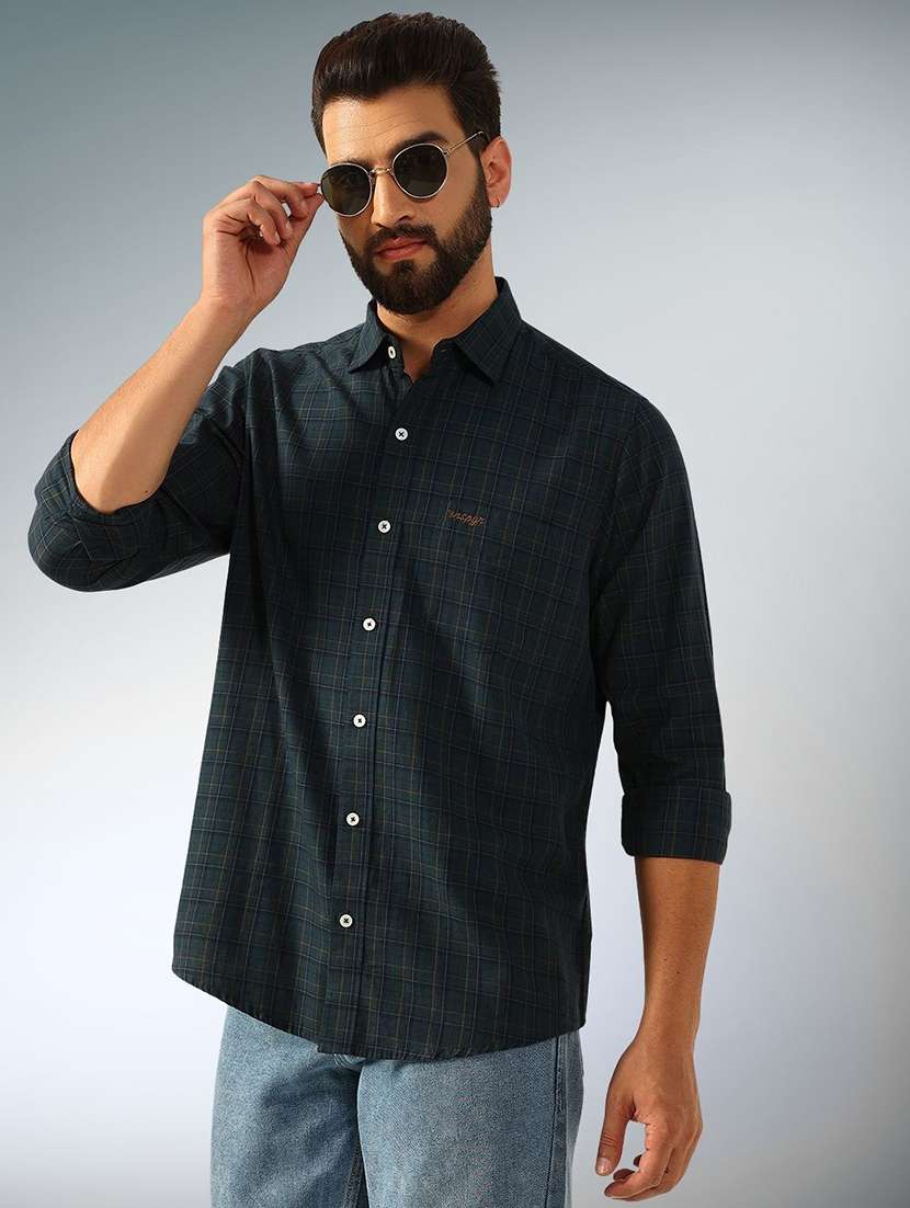 men checkered long sleeve regular fit casual shirt