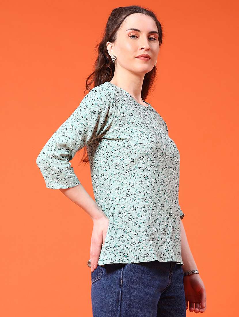 women floral three quarter sleeve straight kurti - 22305218 -  Standard Image - 2