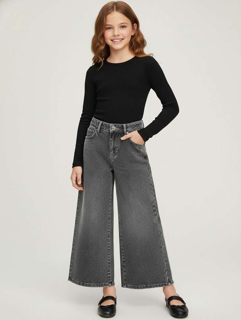 girls solid high rise wide leg jeans  - 22305543 -  Standard Image - 2