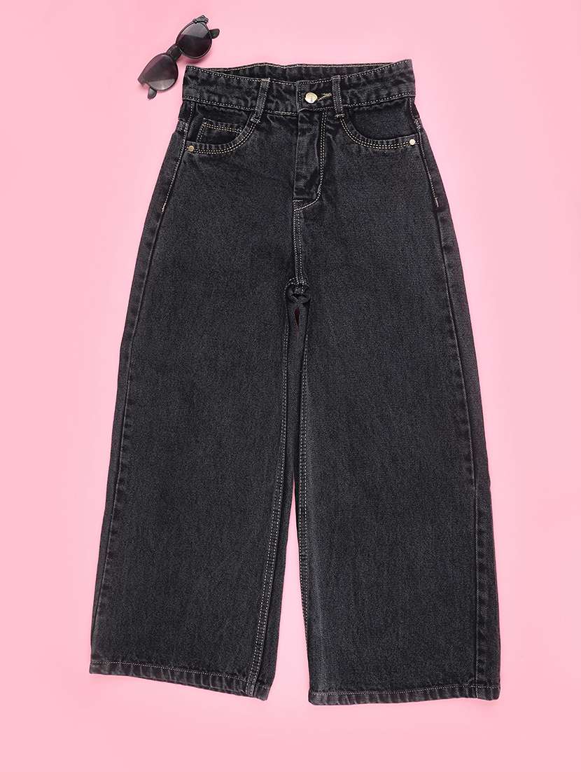 girls solid mid rise wide leg jeans - 22305544 -  Standard Image - 2