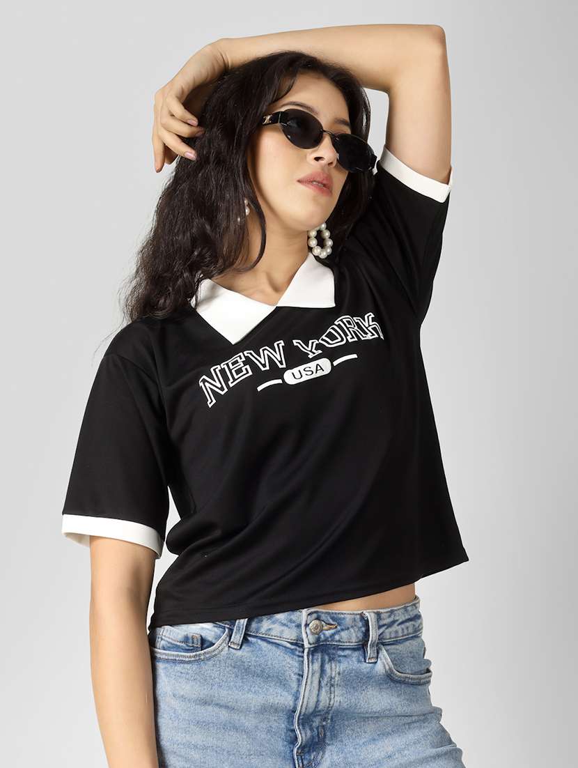 women printed short sleeve polo t-shirt