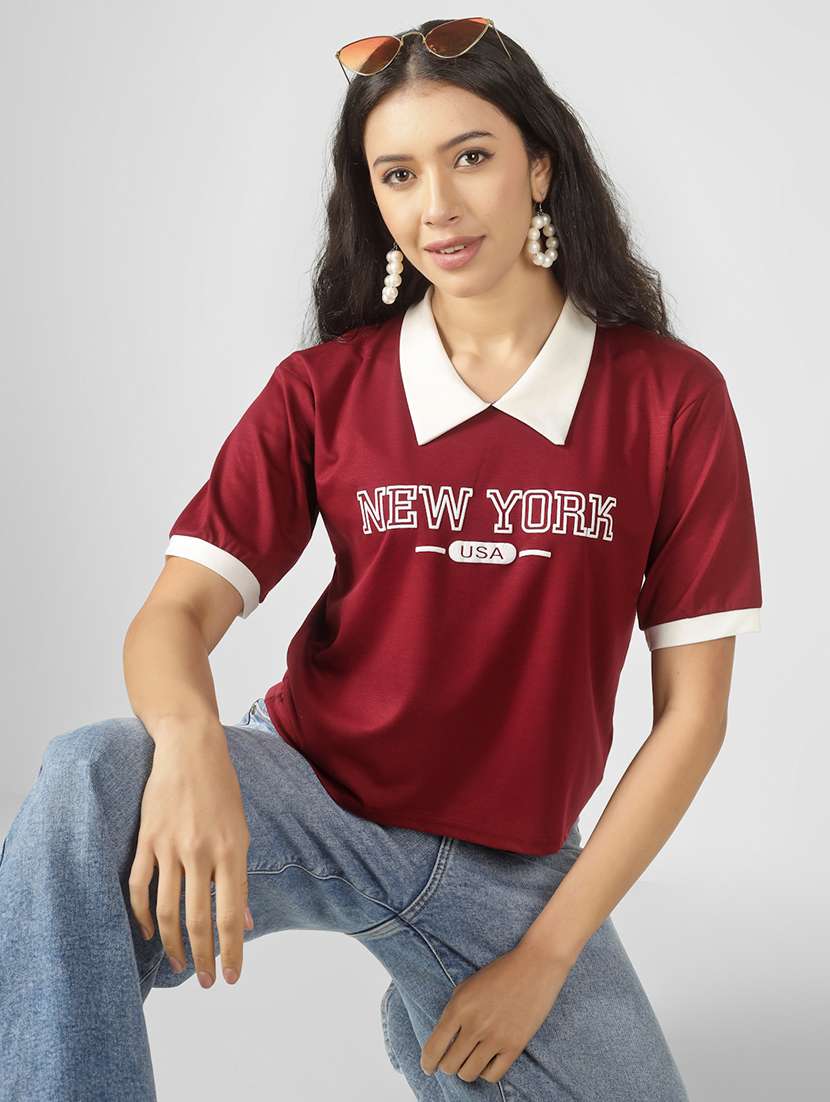 women printed short sleeve polo t-shirt