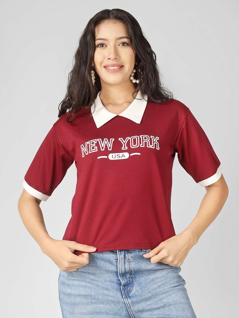 women printed short sleeve polo t-shirt - 22305727 -  Standard Image - 2