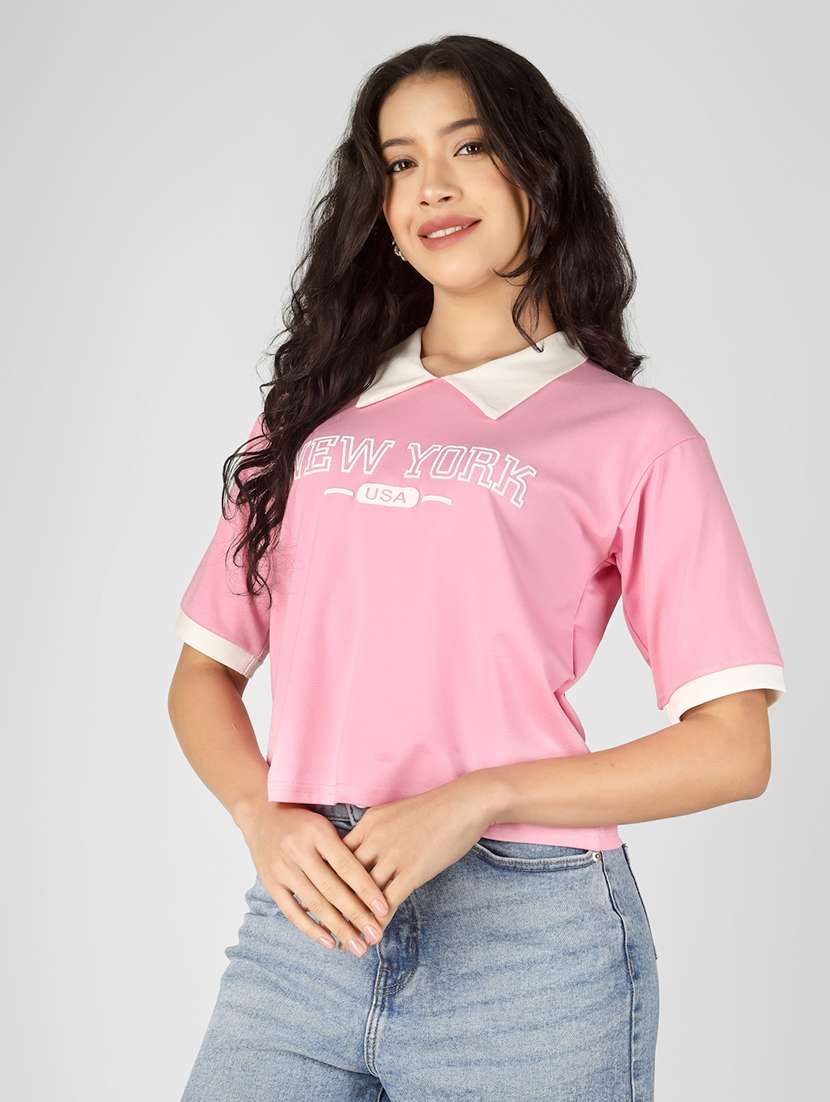 women printed short sleeve polo t-shirt - 22305729 -  Standard Image - 2