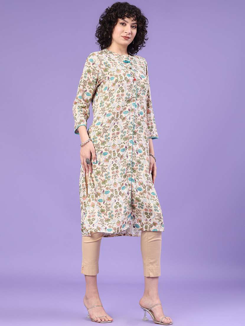 women floral printed three quarter sleeve a-line kurta - 22305816 -  Standard Image - 2