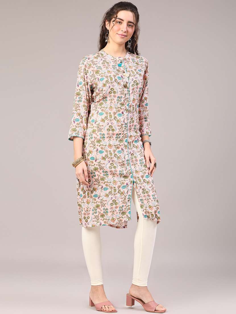 women floral printed three quarter sleeve a-line kurta - 22305817 -  Standard Image - 2