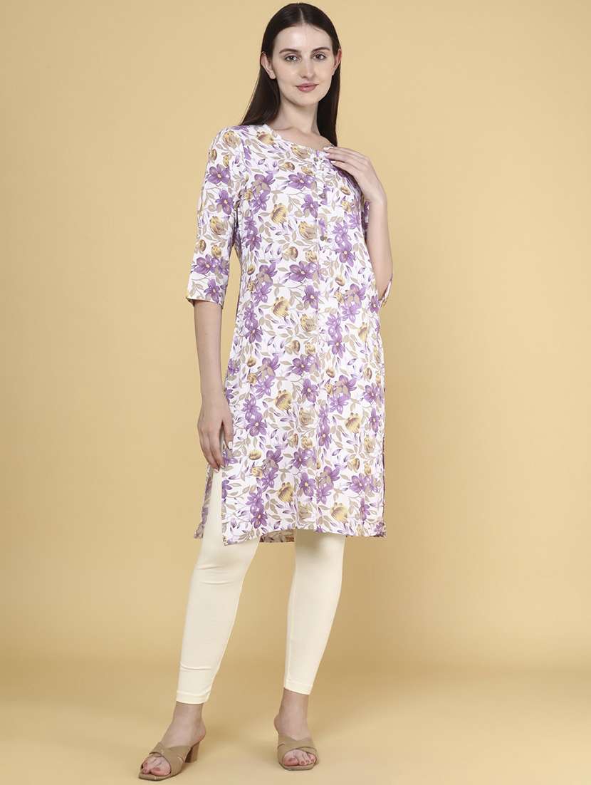 women printed round neck straight kurta - 22305819 -  Standard Image - 2
