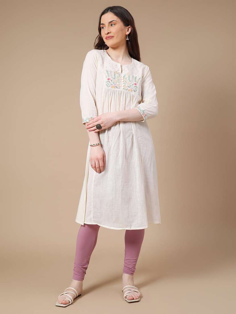 off white cotton fusion kurta - 22305822 -  Standard Image - 2