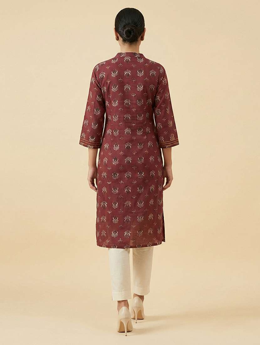 women floral printed three quarter sleeve straight kurta - 22305873 -  Standard Image - 2