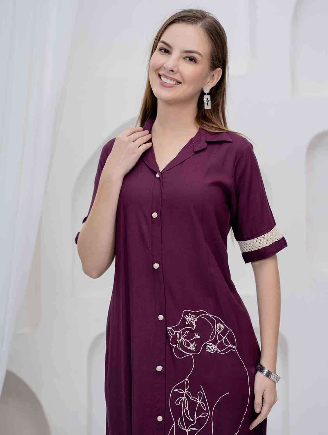 women embroidered collared short sleeve shirt dress - 22305899 -  Standard Image - 2