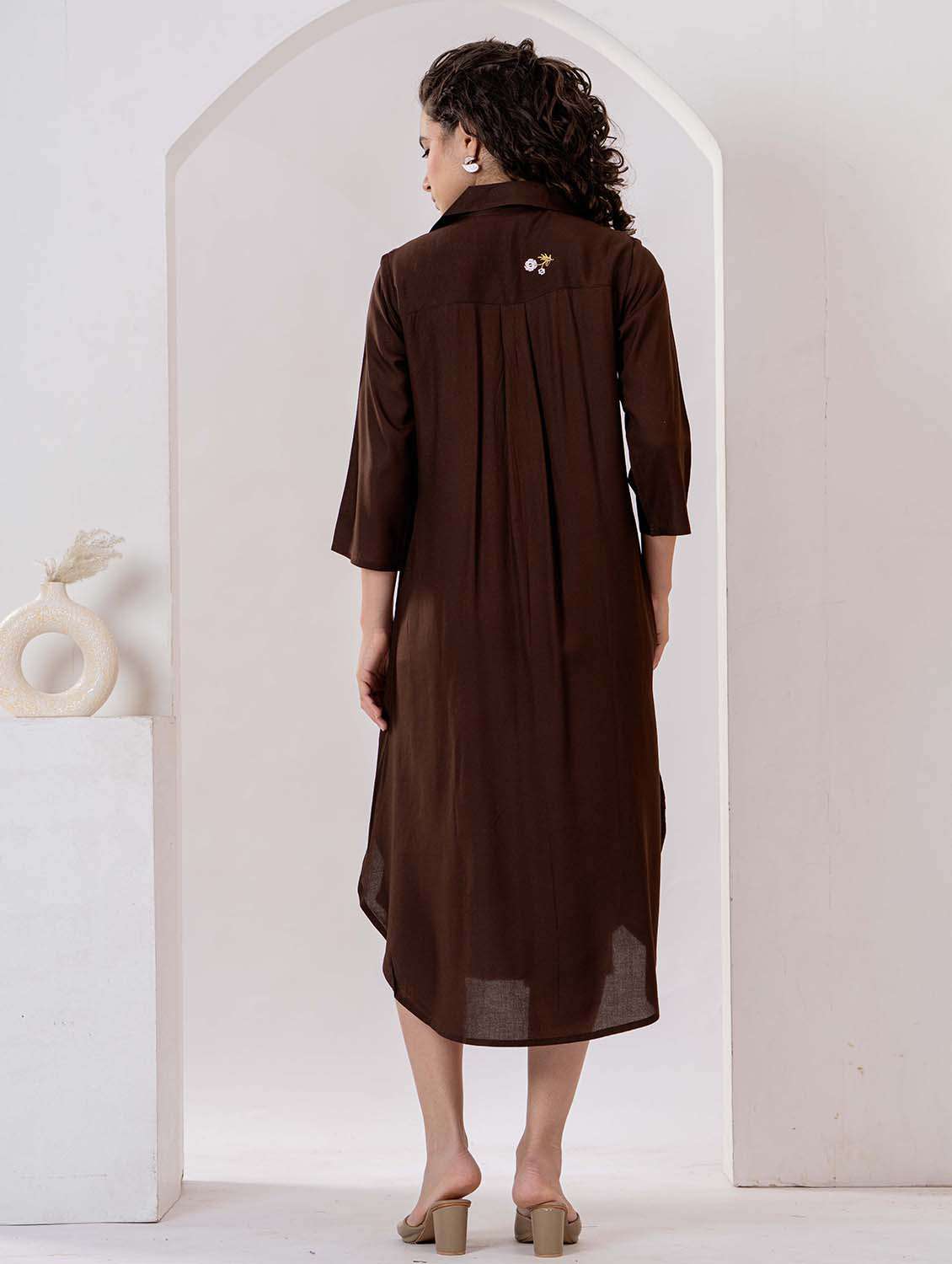 women embroidered three quarter sleeve asymmetric dress - 22305900 -  Standard Image - 2