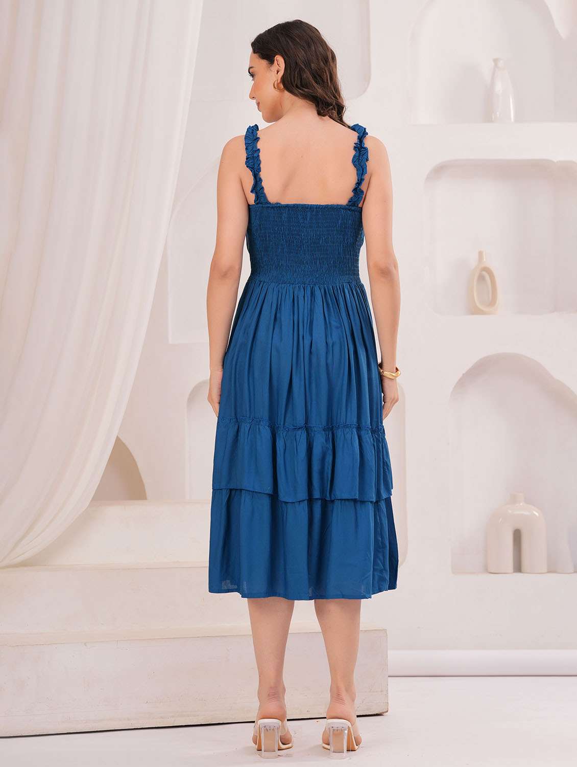 women solid shoulder strap tiered dress - 22305903 -  Standard Image - 2