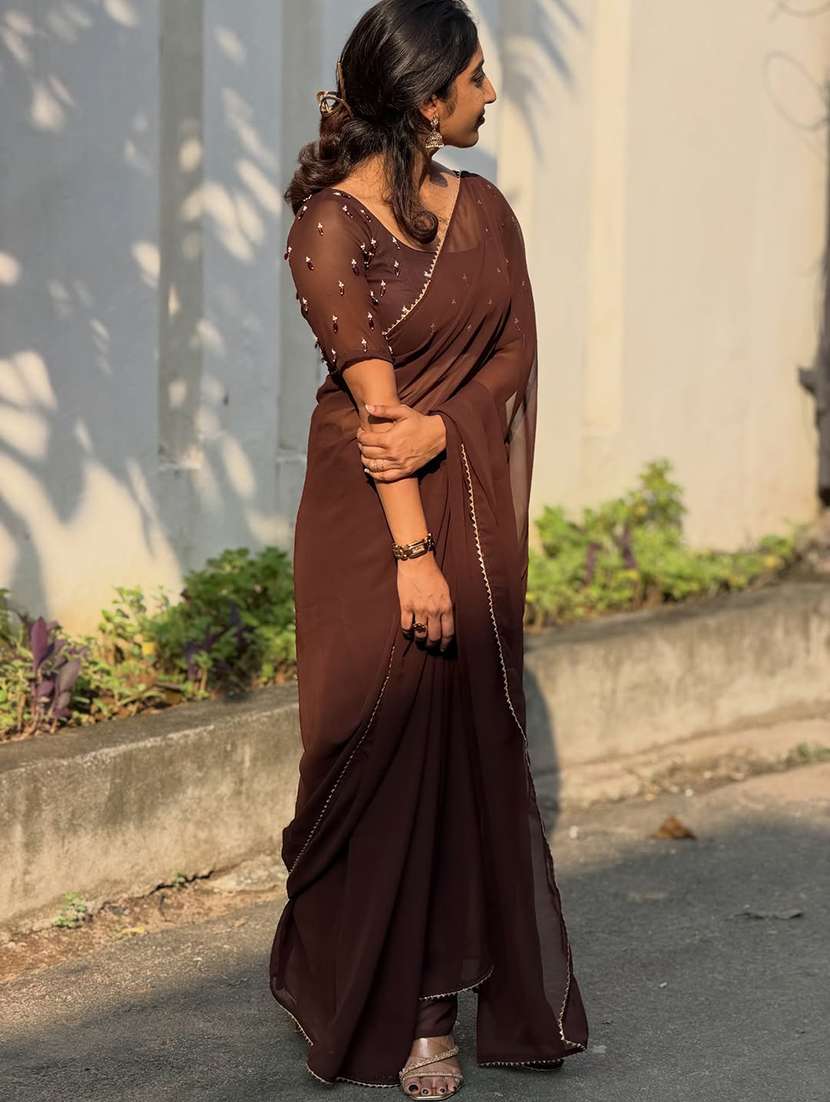 women solid casual wear saree with blouse