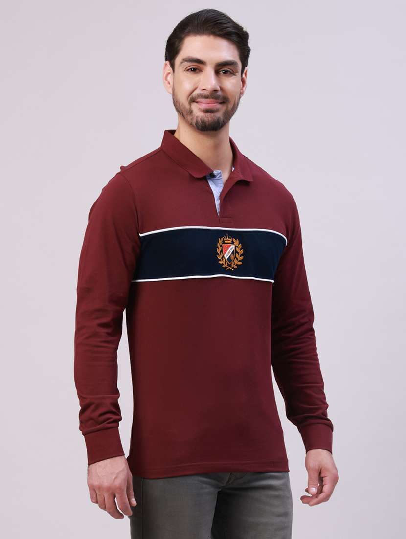 men color block long sleeve regular fit polo t-shirt - 22306001 -  Standard Image - 2