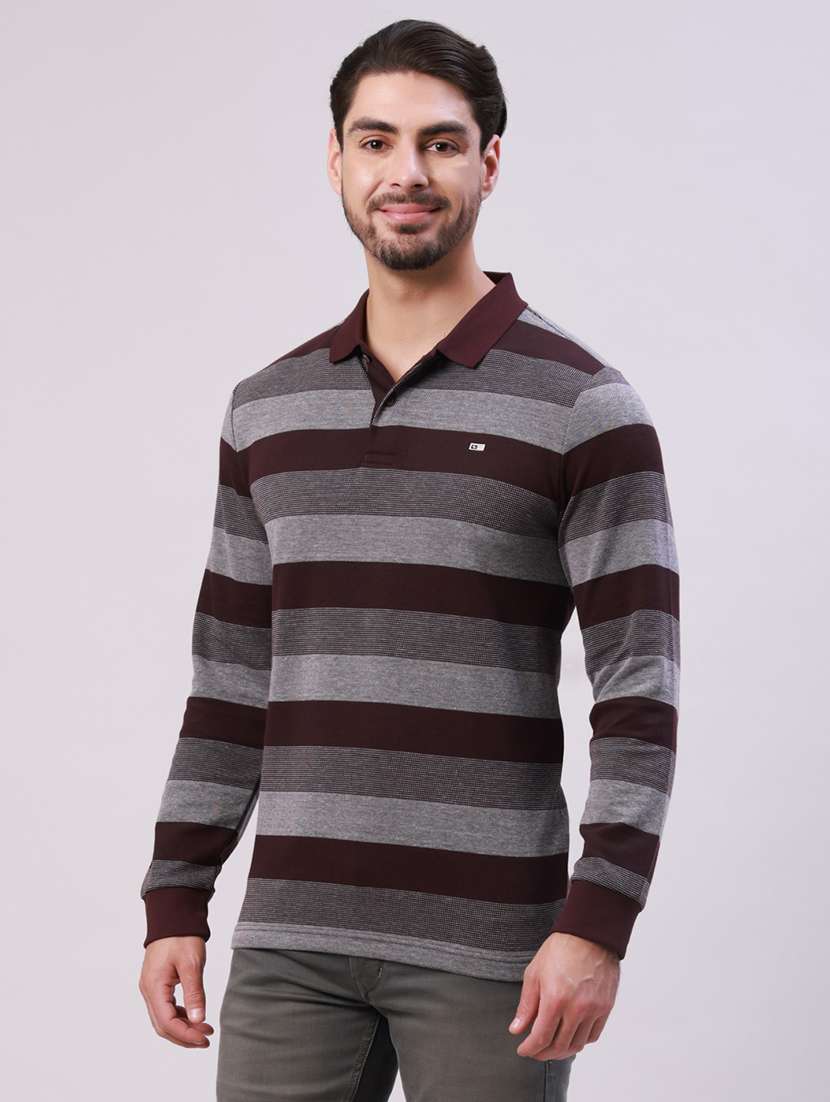 men striped long sleeve regular fit polo t-shirt - 22306005 -  Standard Image - 2