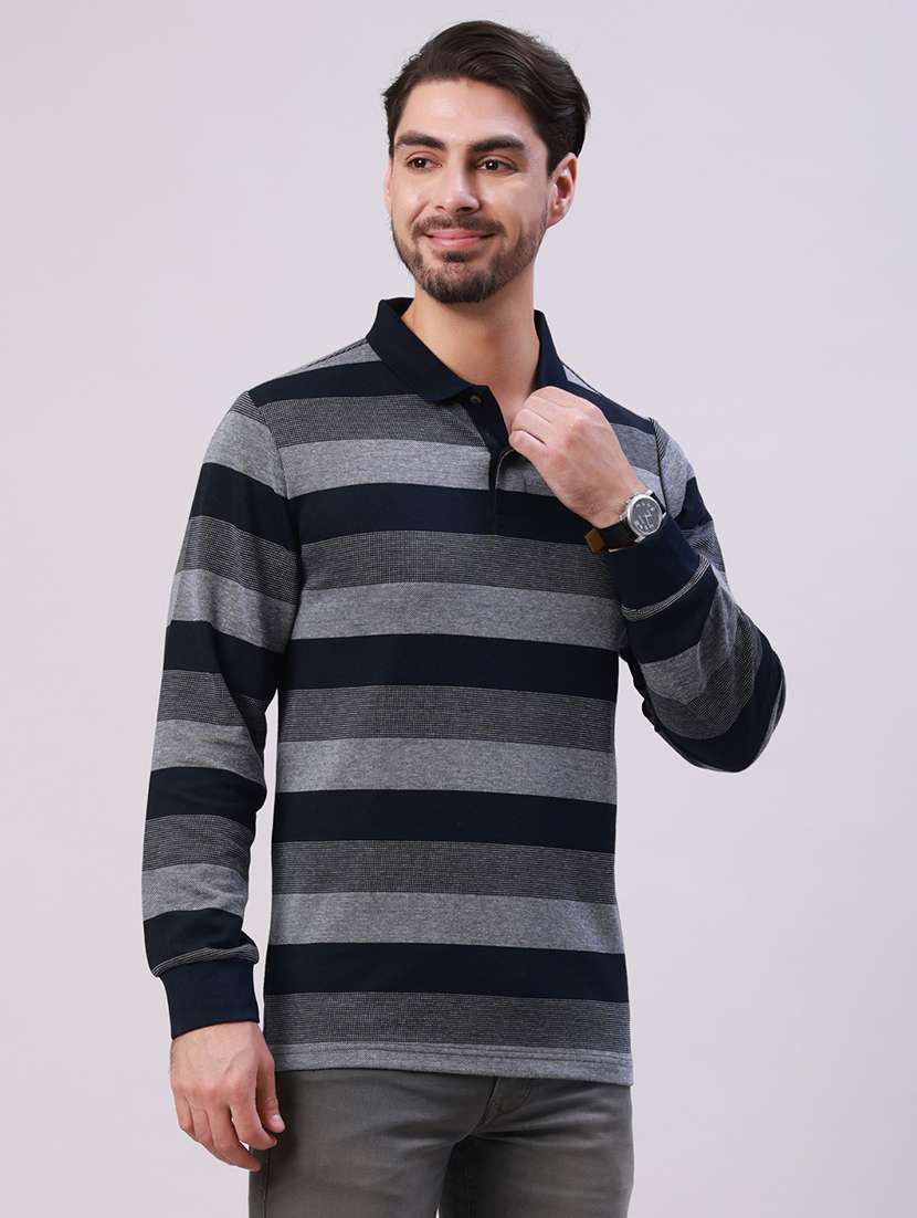 men striped long sleeve regular fit polo t-shirt - 22306006 -  Standard Image - 2