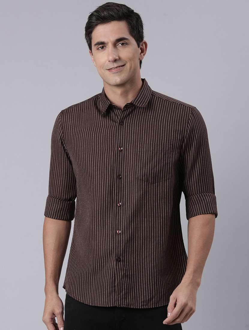 men striped long sleeve regular fit casual shirt