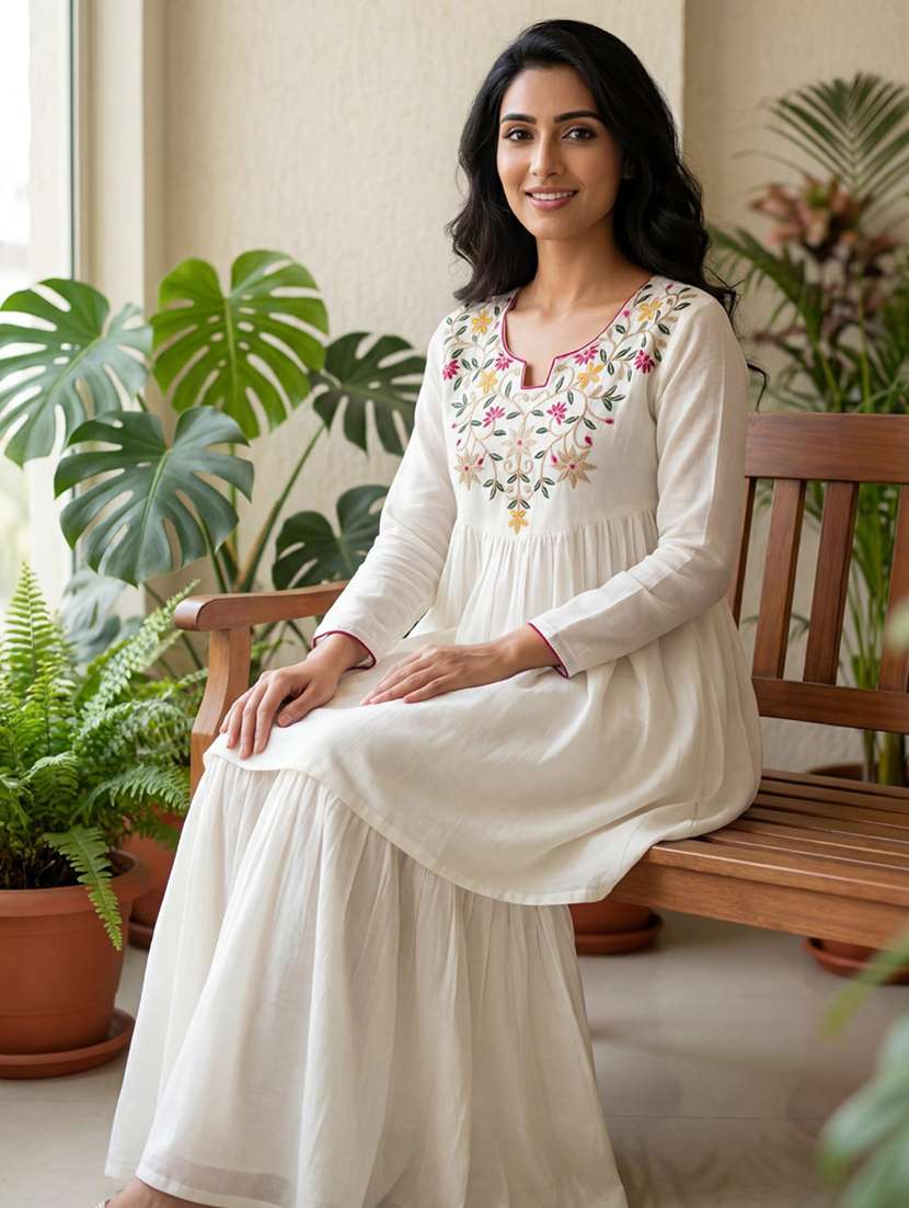 women solid with work long sleeve kurta sharara set - 22306080 -  Standard Image - 2