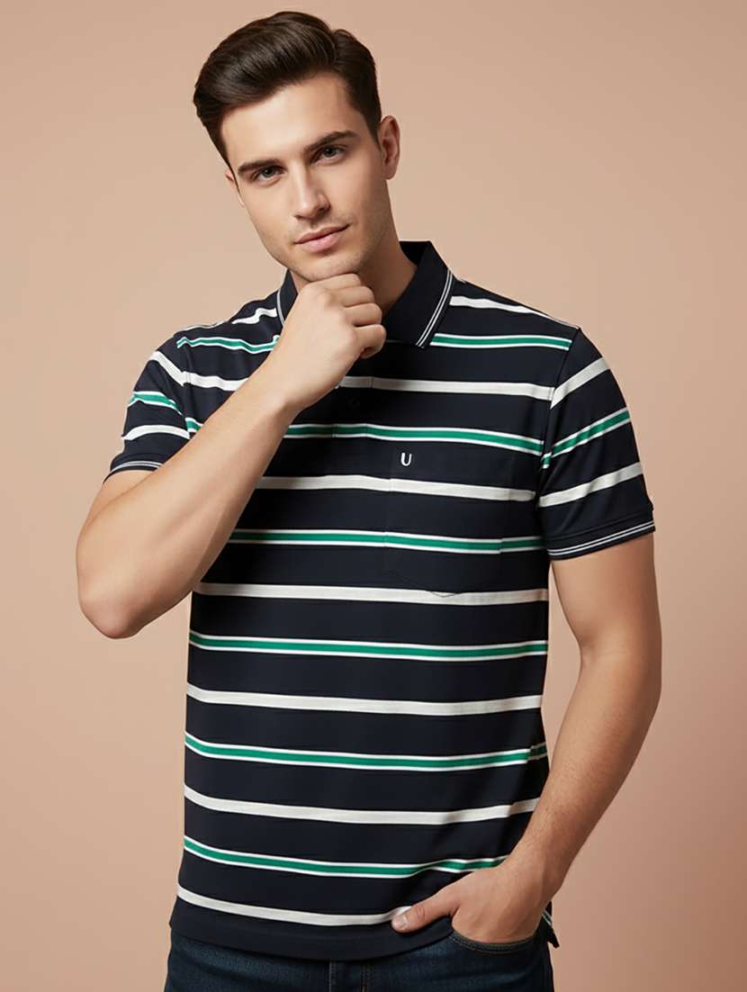 men striped short sleeve regular fit polo t-shirt
