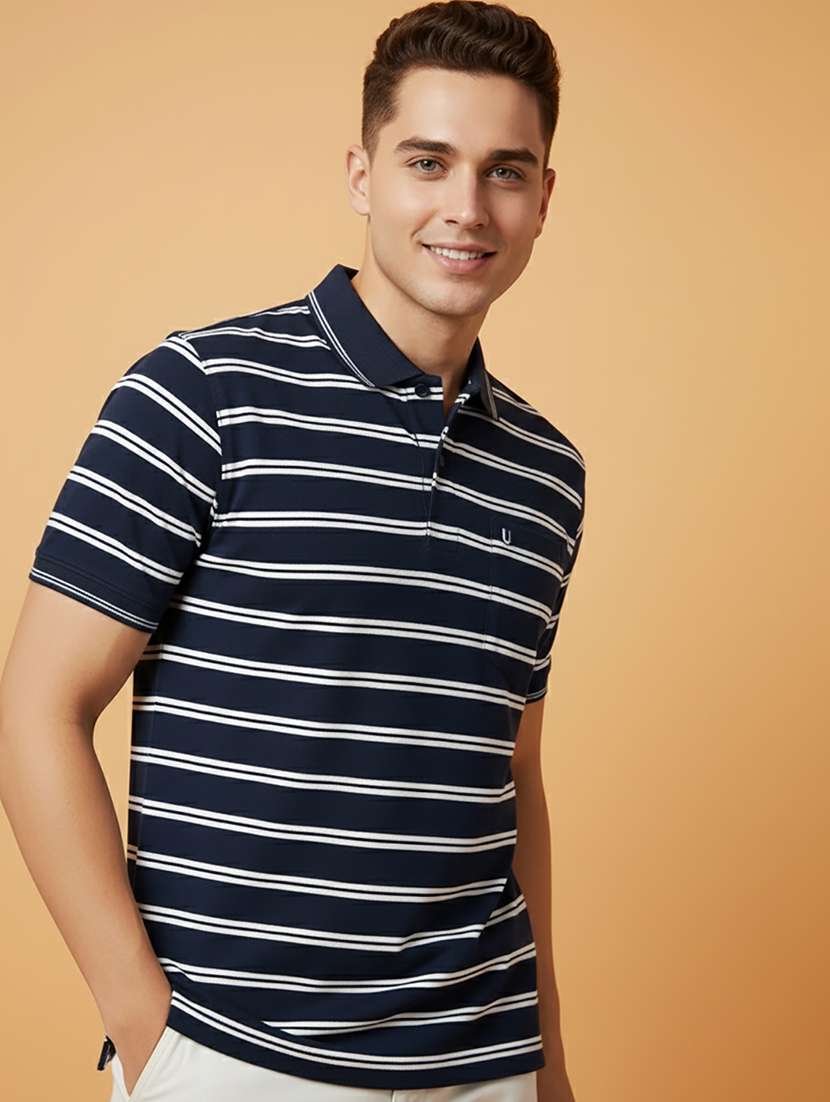 men striped short sleeve regular fit polo t-shirt