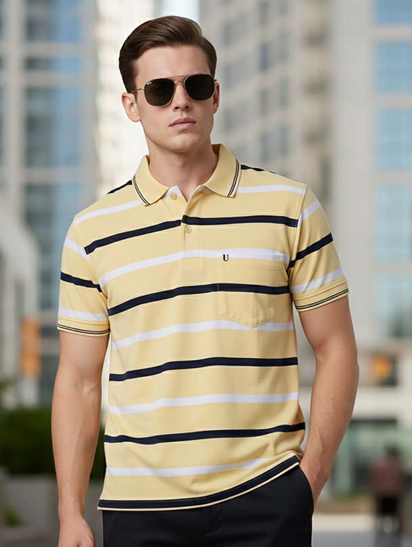 men striped short sleeve regular fit polo t-shirt