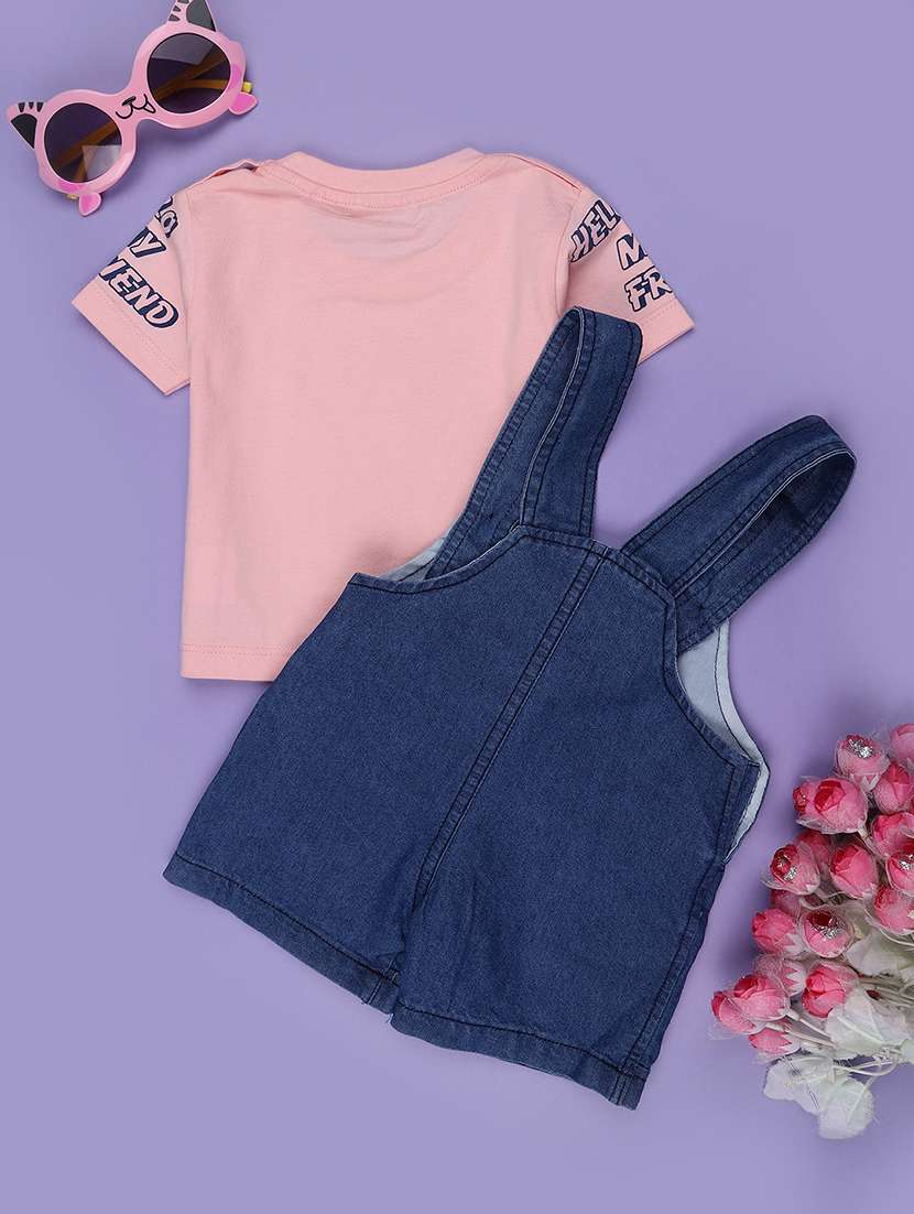 boys printed round neck t-shirt and dungaree set - 22307017 -  Standard Image - 2