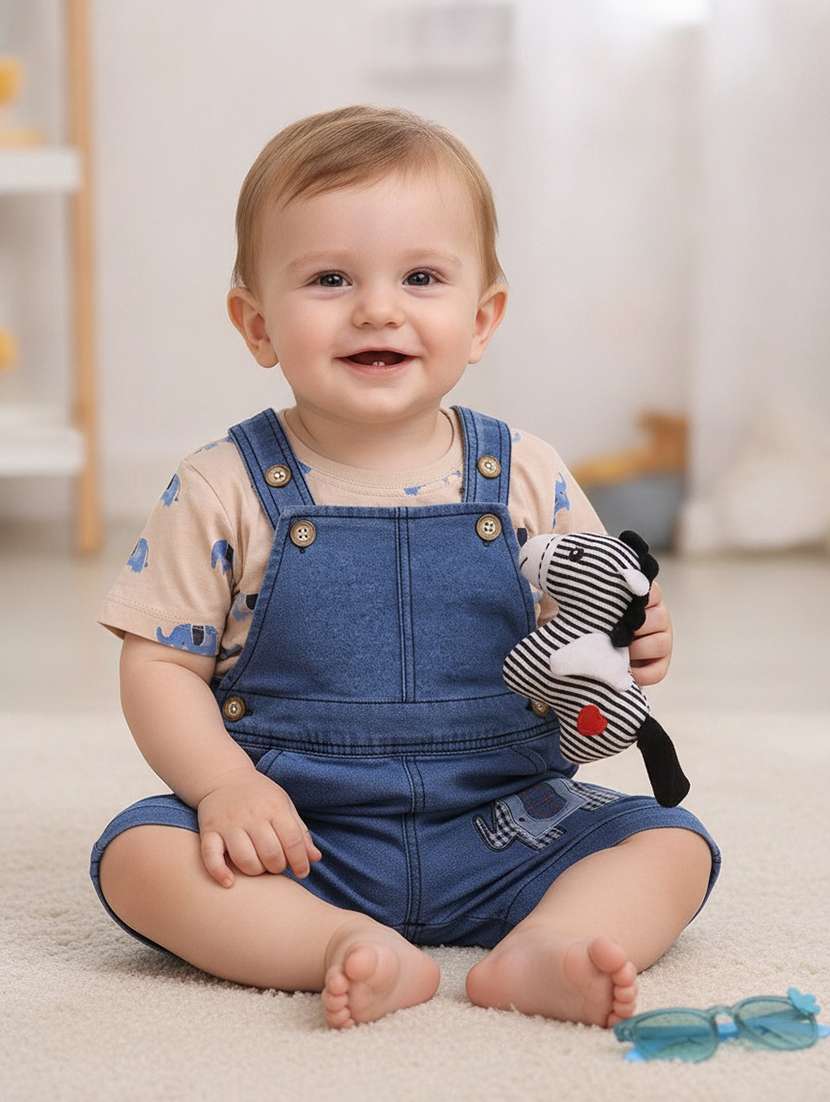 boys printed round neck t-shirt and dungaree set