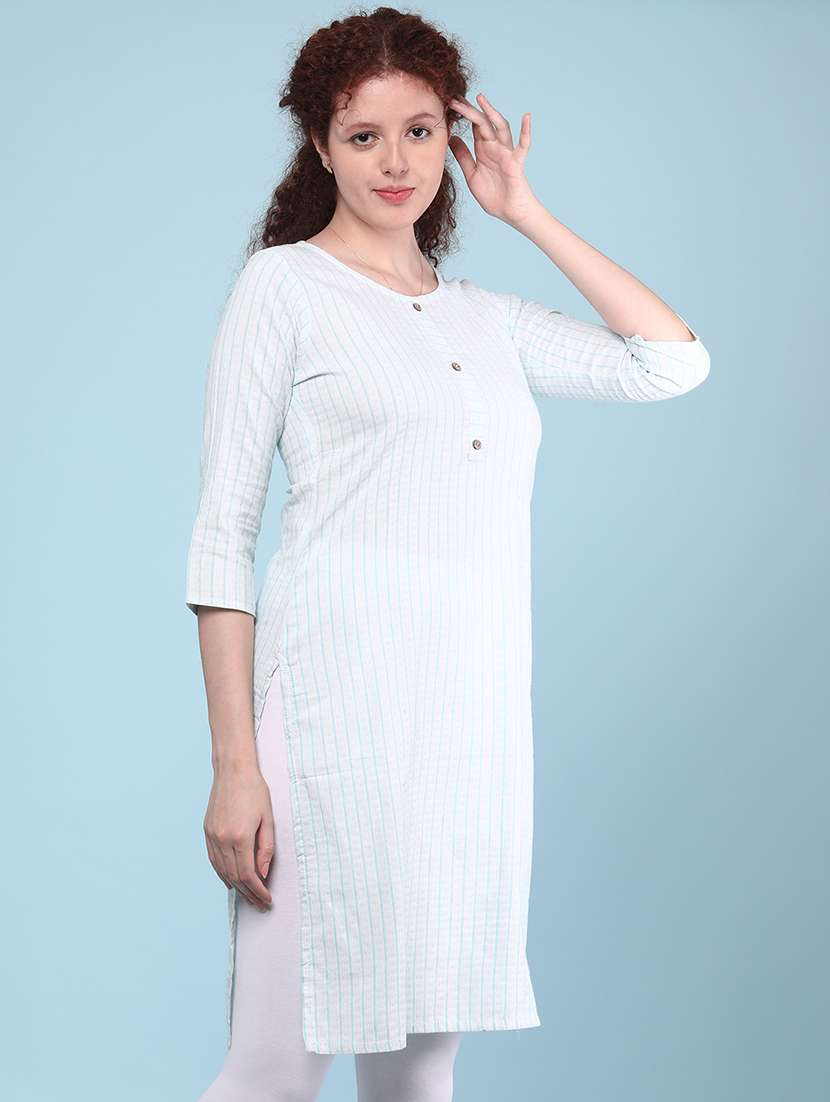 blue cotton straight kurta - 22307041 -  Standard Image - 2