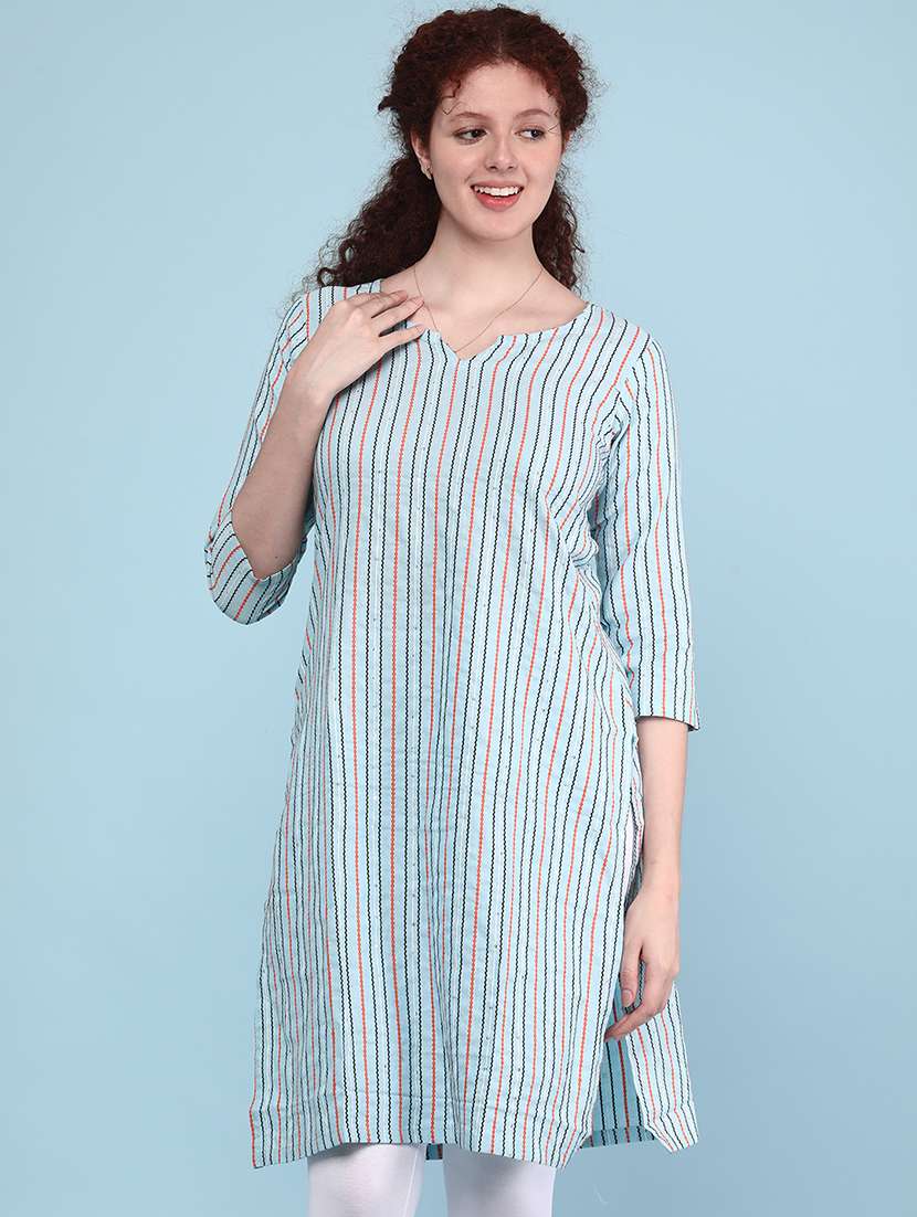 blue cotton straight kurta - 22307042 -  Standard Image - 2