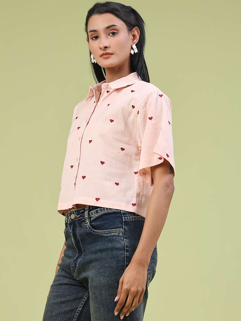 women printed collared short sleeve boxy shirt - 22307352 -  Standard Image - 2