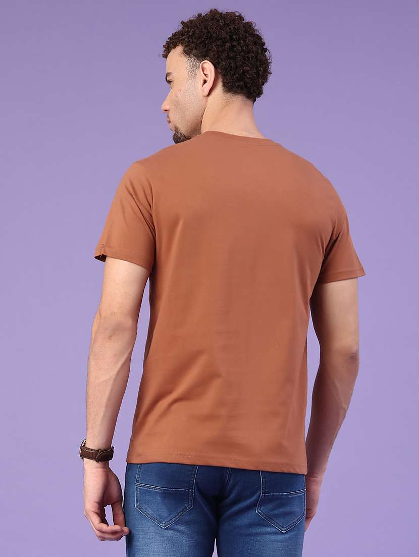 Men Rust Cotton Blend Front Print T-shirt - 22307385 -  Standard Image - 2