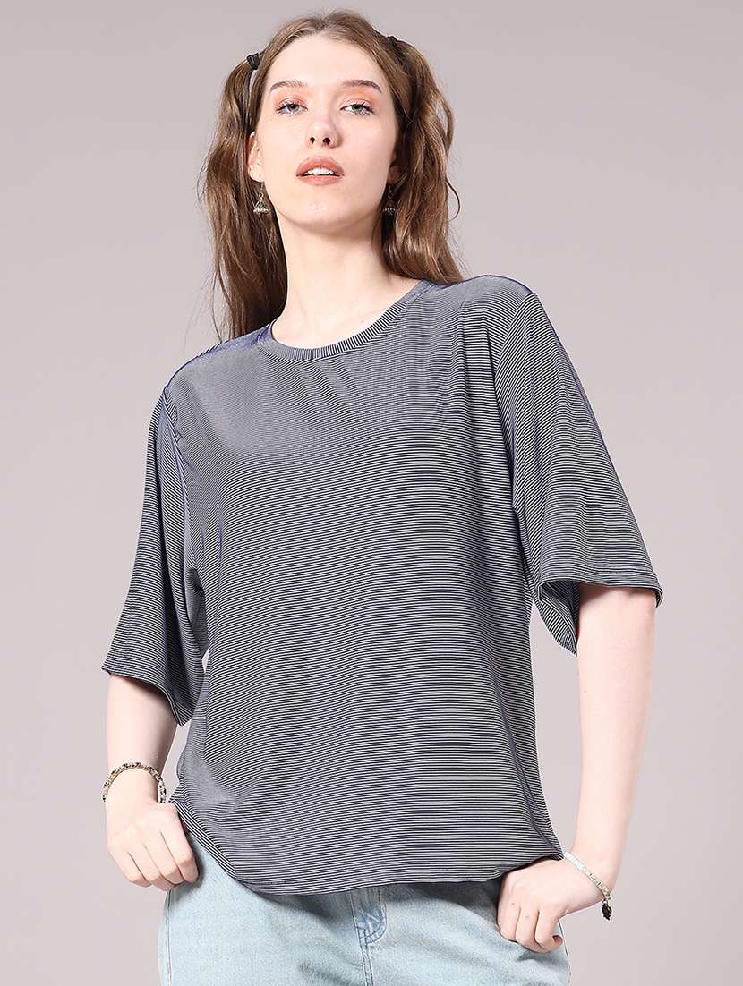 women striped short sleeve oversized t-shirt - 22307433 -  Standard Image - 2