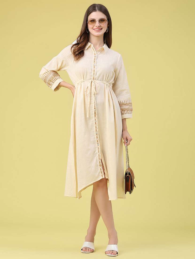 women embroidered three quarter sleeves asymmetric dress