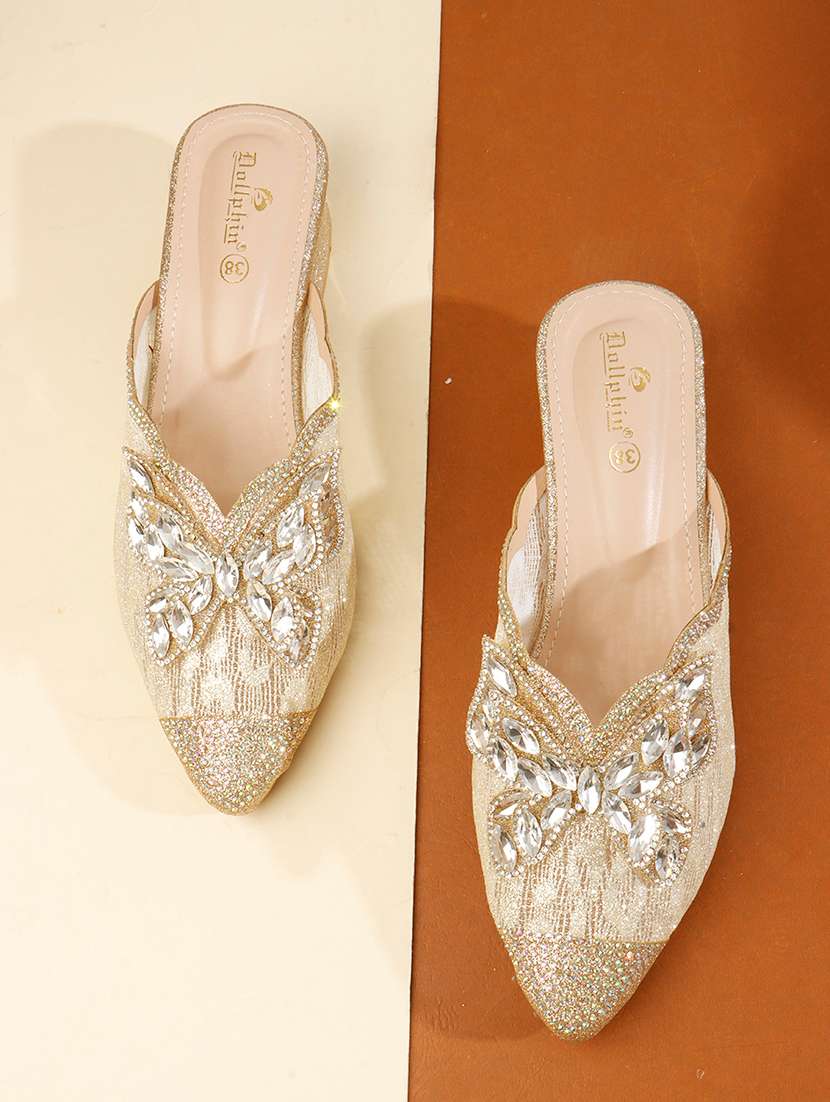 women embellished slip on mules