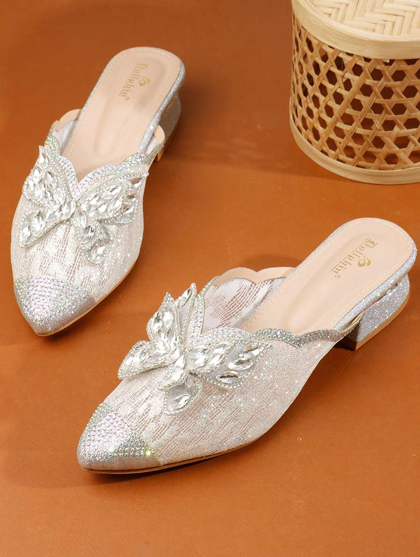 women embellished slip on mules