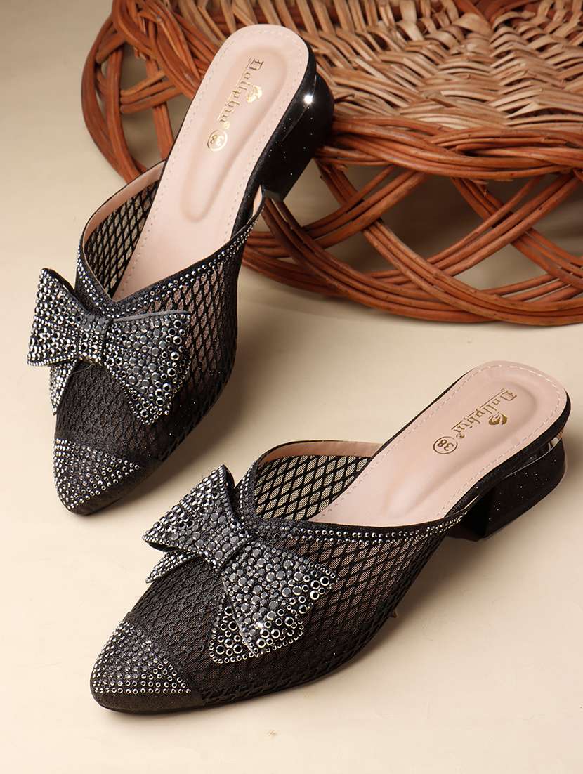 women embellished slip on mules