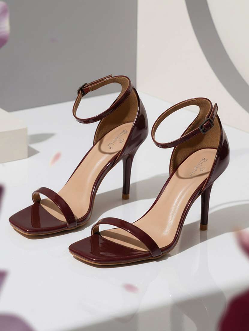women solid ankle strap heels