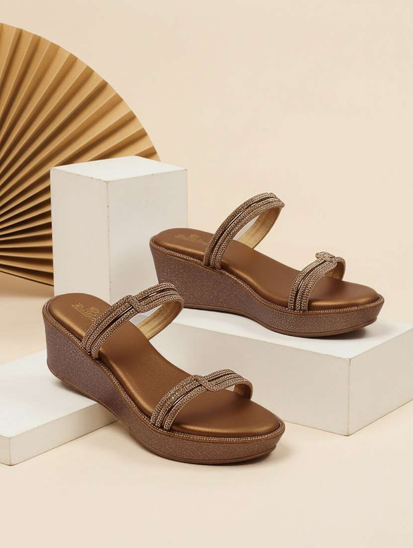 women embellished slip on platform wedge