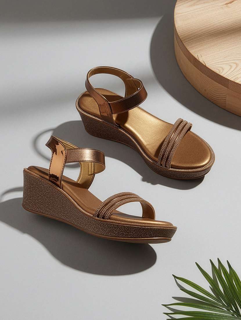 women embellished slip on platform wedge