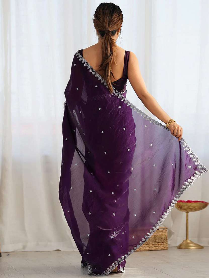 women solid with work embroidered saree with blouse - 22307618 -  Standard Image - 2