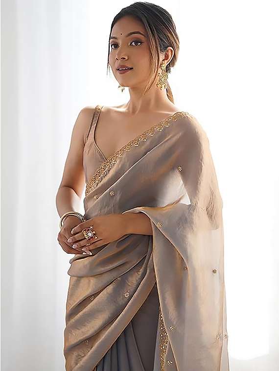 women solid with work embroidered saree with blouse - 22307620 -  Standard Image - 2