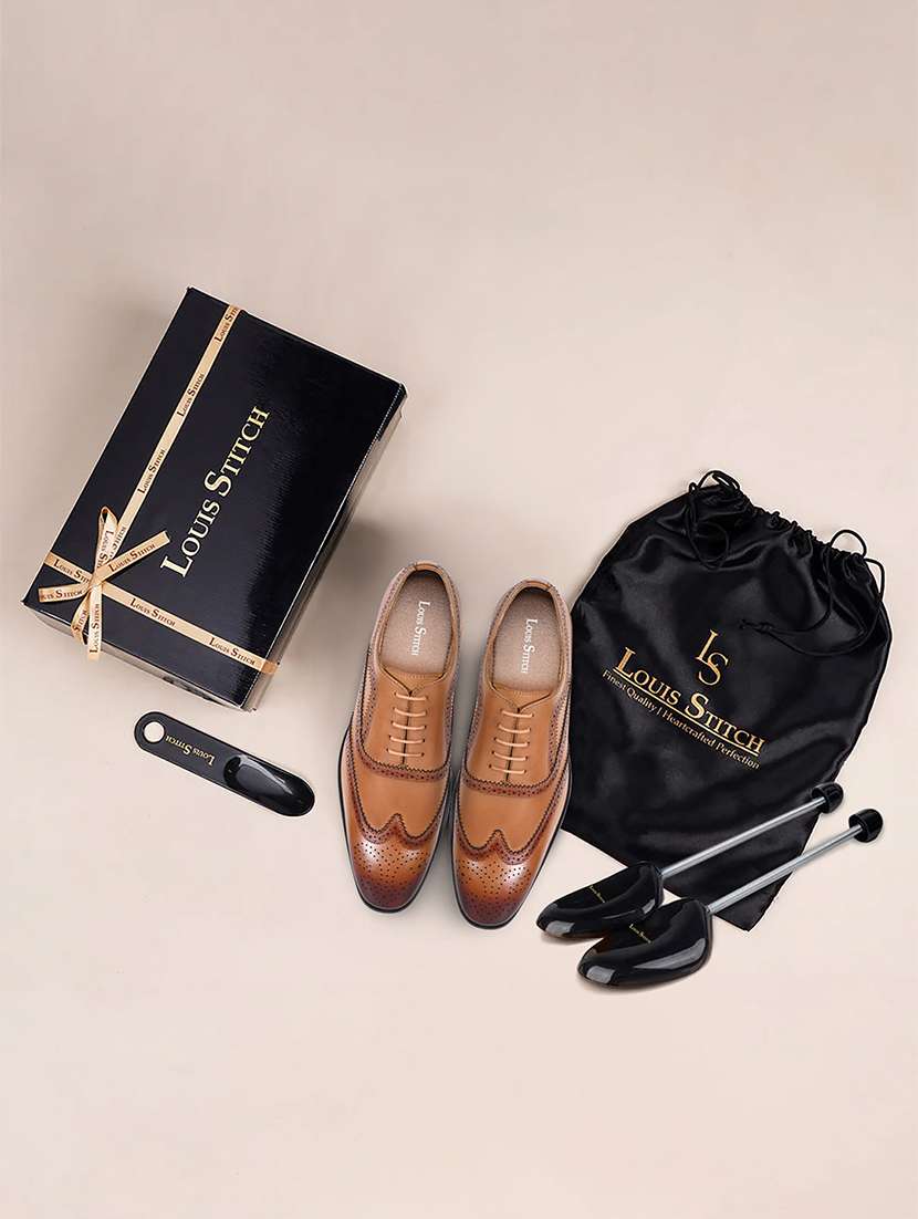 men tan lace-up brouge - 22307663 -  Standard Image - 2